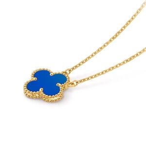 Alhambra style Blue and Gold Pendant Necklace